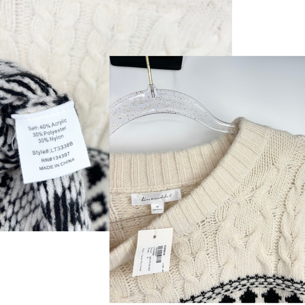 Line‎ & Dot Montana Fair Isle Sweater Size Medium NEW Cable Knit Cabin Evereve - Picture 8 of 8